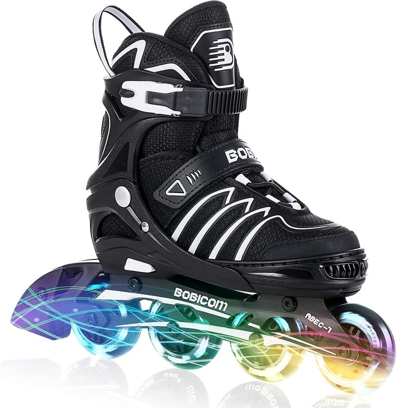BOBICOM Adjustable Inline Skates with Full Light Up Wheels,Outdoor Illuminating Roller Skates for Kids and Adults, Girls and Boys, Men and Women - Image 1